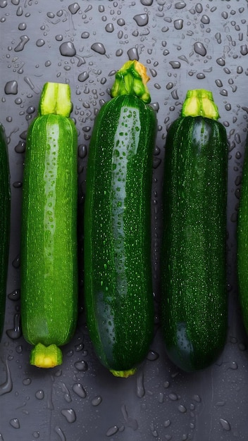 Photo fresh green zucchini with water drops on a gray background