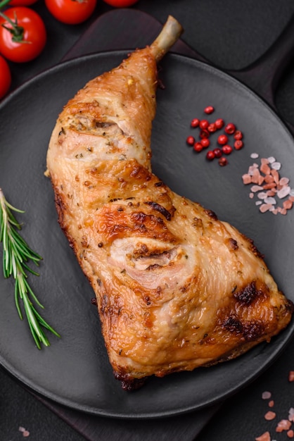 Fresh grilled chicken leg with salt spices and herbs