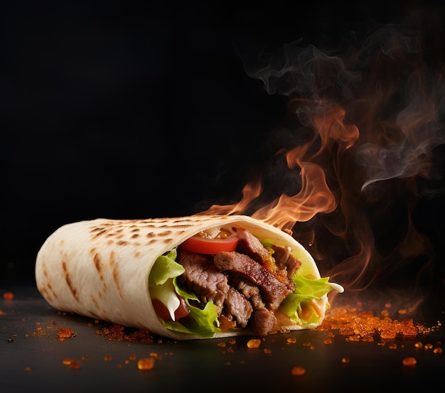 fresh grilled donner or shawarma beef wrap roll hot ready to serve