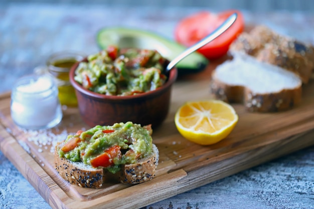 Photo fresh guacamole. deep avocado guacamole. keto diet. keto snack.