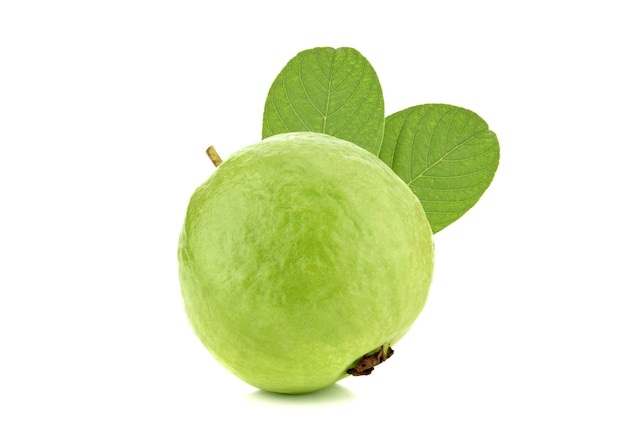 Fresh Guava fruit with leaf isolated on white background