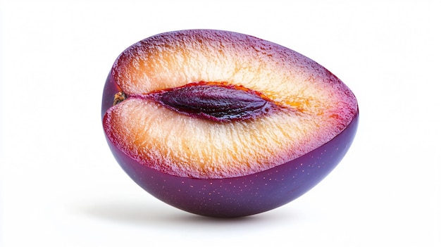 Photo fresh half of ripe plum on white background