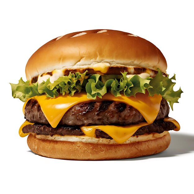 Fresh Hamburger with Beef and Cheese Perfectly Captured on a White Background