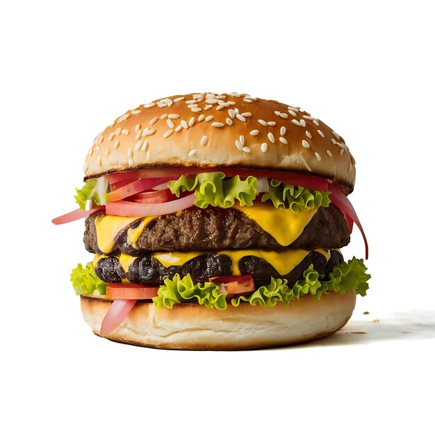 Fresh Hamburger with Beef and Cheese Perfectly Captured on a White Background