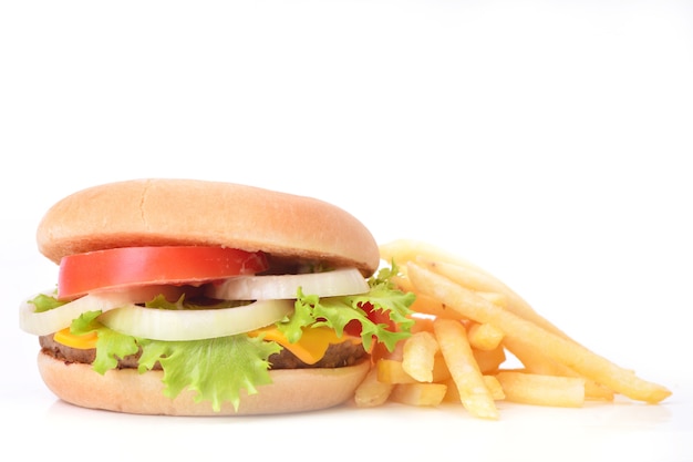 Fresh hamburger with french fries