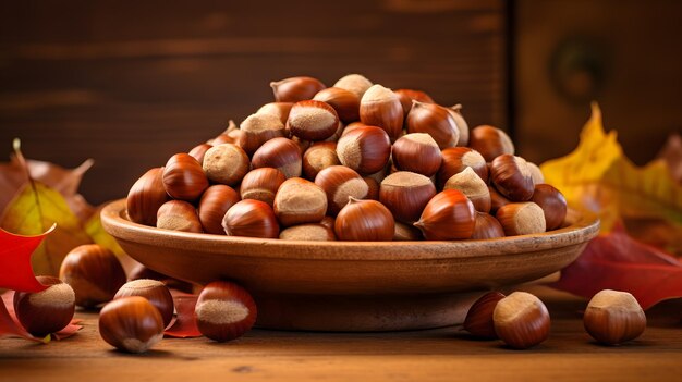 Fresh hazelnuts on the table