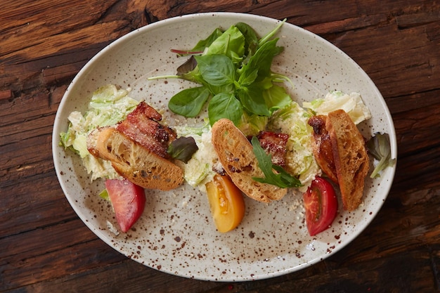 Fresh healthy Classic Caesar salad on plate