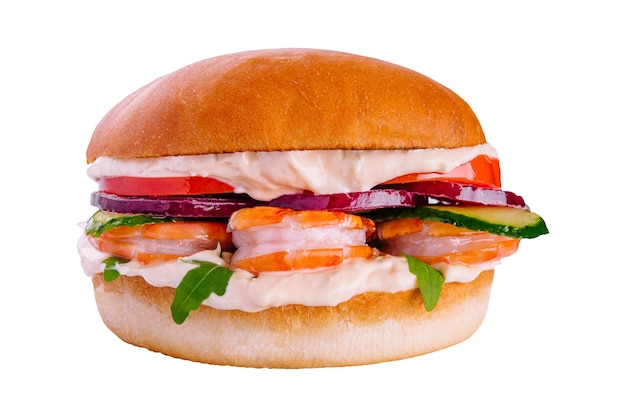 Fresh healthy delicious shrimp burger isolated