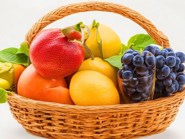 Fresh and healthy fruits in straw basket