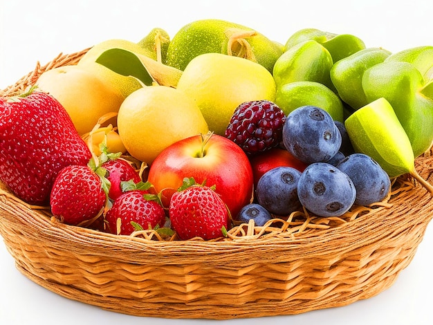 Fresh and healthy fruits in straw basket