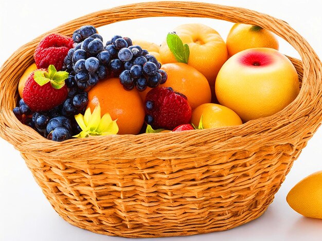 Fresh and healthy fruits in straw basket