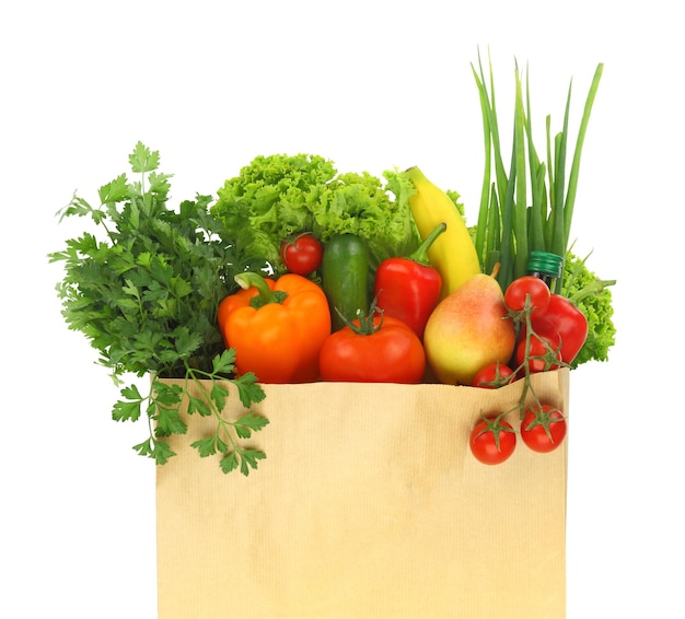 Fresh healthy groceries in a paper bag