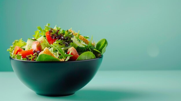 Fresh Healthy Salad Bowl with Colorful Ingredients on Table