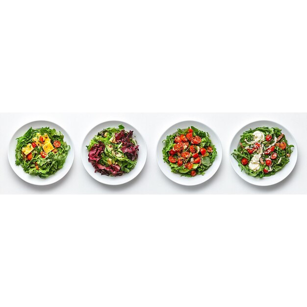 Photo fresh healthy salad of different types and ingredients isolated on a white background