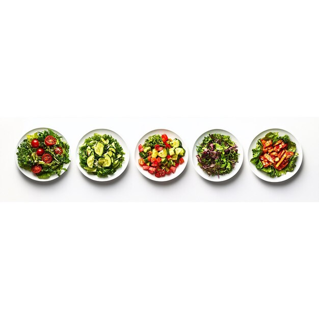 Photo fresh healthy salad of different types and ingredients isolated on a white background