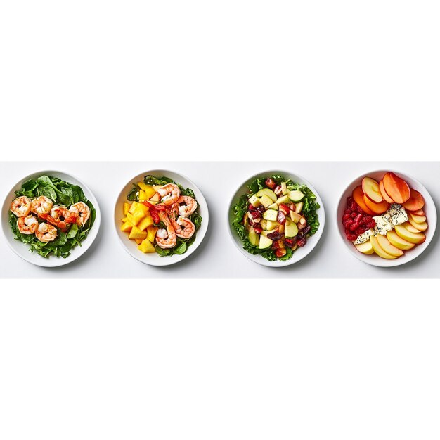 Photo fresh healthy salad of different types and ingredients isolated on a white background