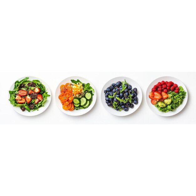 Photo fresh healthy salad of different types and ingredients isolated on a white background