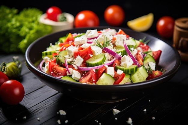 Fresh and Healthy Salad with Tomatoes Cucumbers Onions and Feta Cheese