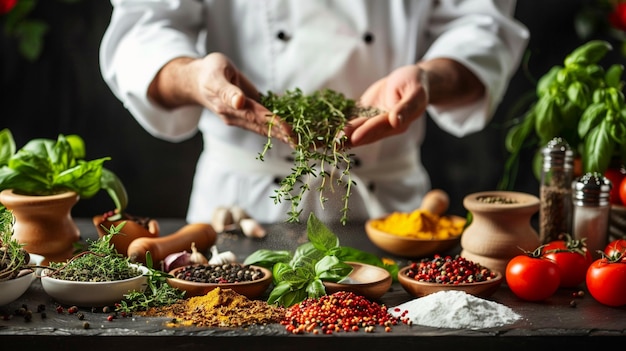 Fresh Herb Sprinkling by Chef Aromatic Culinary Scene