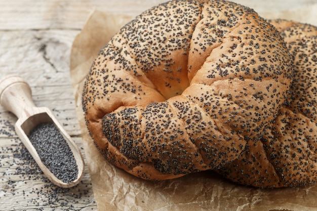 Fresh homemade bagels with poppy seeds 