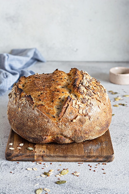 Fresh homemade bread (slice) from whole grain sourdough flour