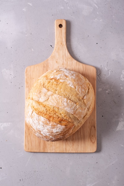 Fresh homemade crisp bread, top view. French bread. Bread at leaven. Unleavened bread