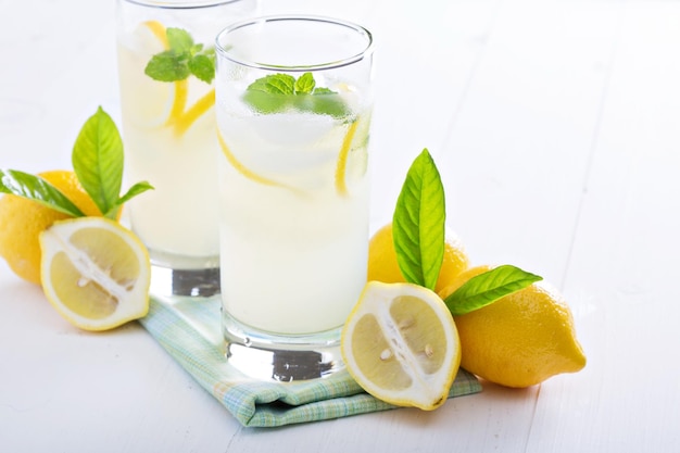 Fresh homemade lemonade in tall glasses