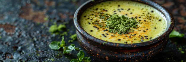 Fresh Homemade Matcha Green Tea Soup with Chia Seeds