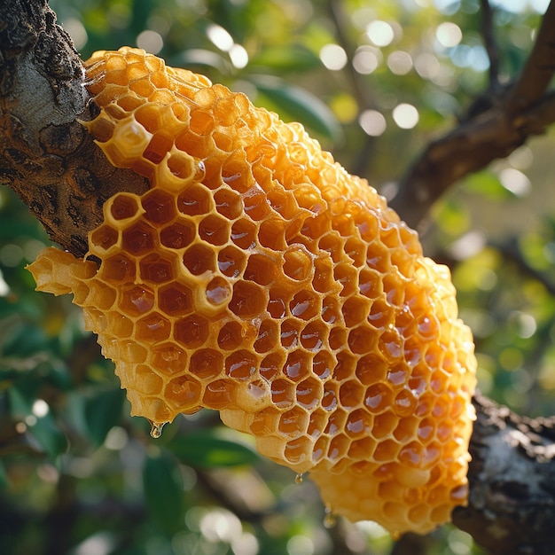 A fresh honeycomb on tree