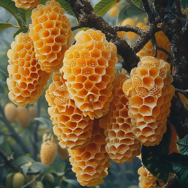 A fresh honeycomb on tree