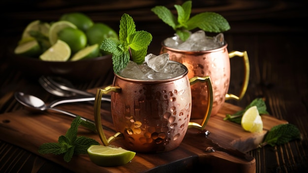 Fresh icy cold moscow mules in mug