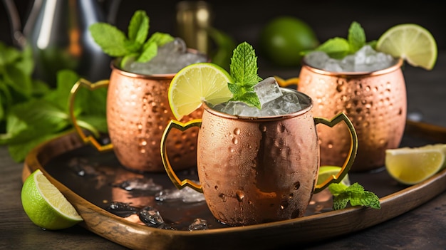 Fresh icy cold moscow mules in mug