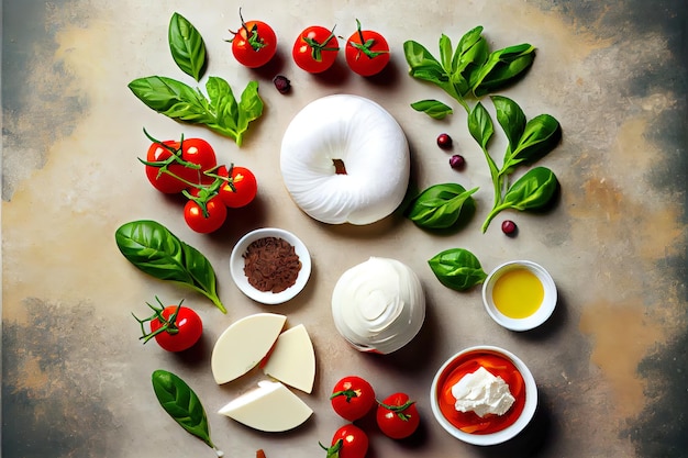 Fresh Ingredients for Salad with Burrata cheese