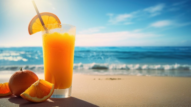 Fresh Juice Cocktail on a Tropical Beach in Summer Generative ai