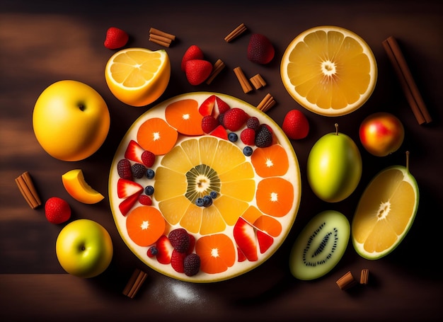 Fresh and Juicy Fruits in a Top View Composition Ai Generated Art Work