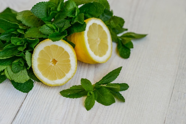 Fresh juicy mint leaves and lemon