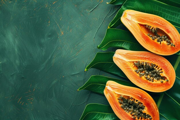 Photo fresh and juicy papaya closeup vibrant tropical fruit with ripe slices and sweet texture