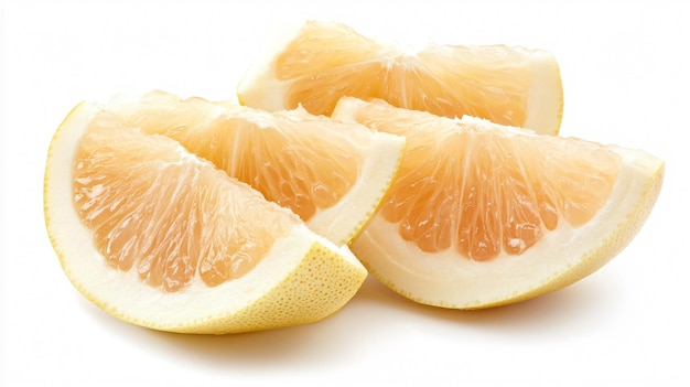 Fresh Juicy Pomelo Slices on White Background