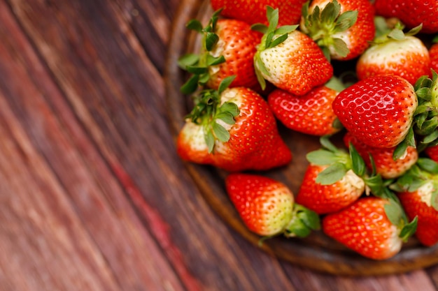 Fresh juicy strawberries with leaves strawberry