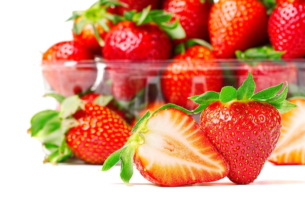 Fresh juicy sweet strawberies isolated on white