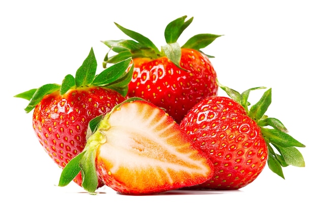 Fresh juicy sweet strawberies isolated on white