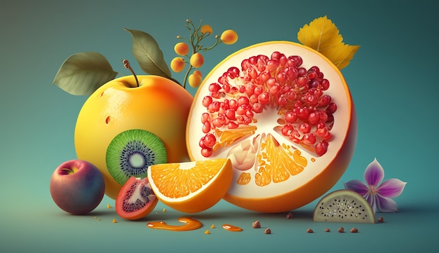 Fresh and Juicy A Vibrant Summer Fruit Illustration Generative AI