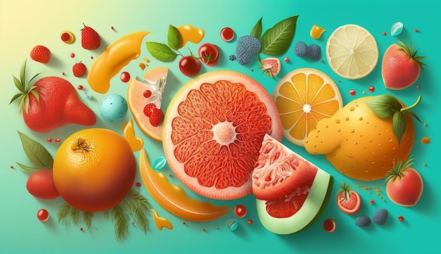 Fresh and Juicy A Vibrant Summer Fruit Illustration Generative AI