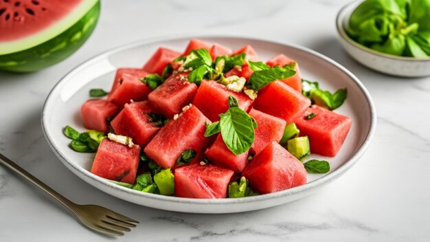 Fresh and juicy watermelon salad ready to be savored