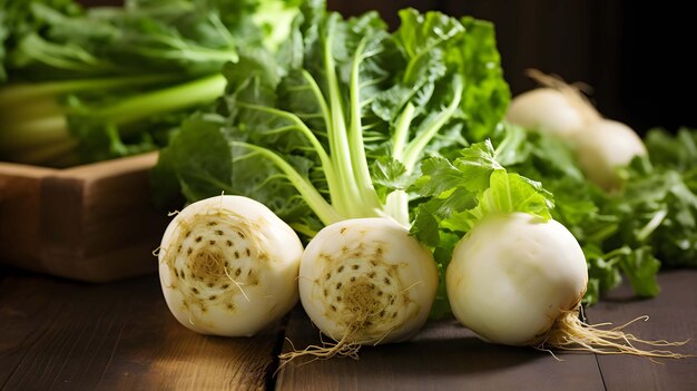 Fresh kohlrabi on the wooden table