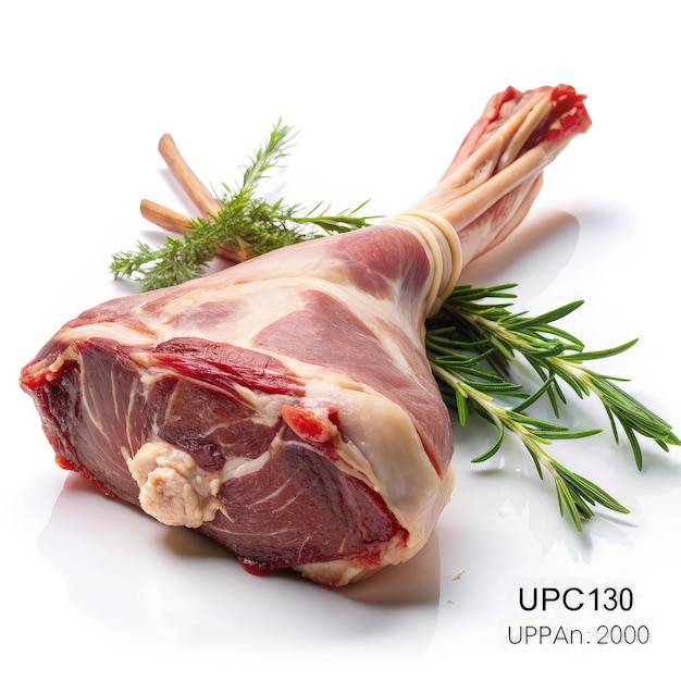 Photo fresh lamb shank with rosemary on a white background for culinary presentation generative ai