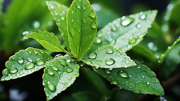 Fresh leaf reflects vibrant green in morning dew background