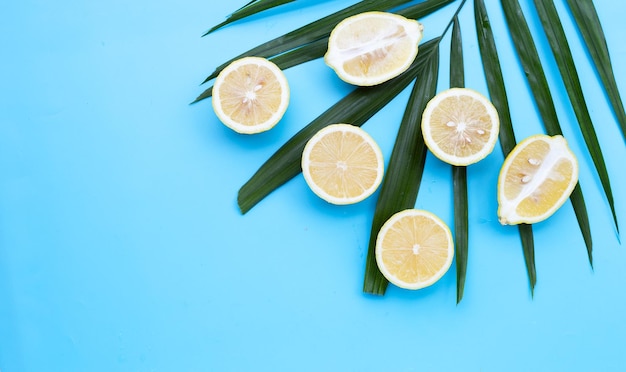 Fresh lemon on green background