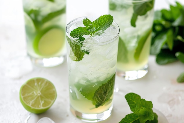 Fresh lemon juice with mint on it and ice generated by AI