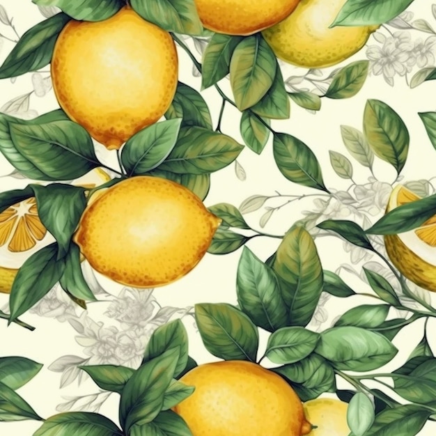 Fresh lemon seamless pattern created with generative AI